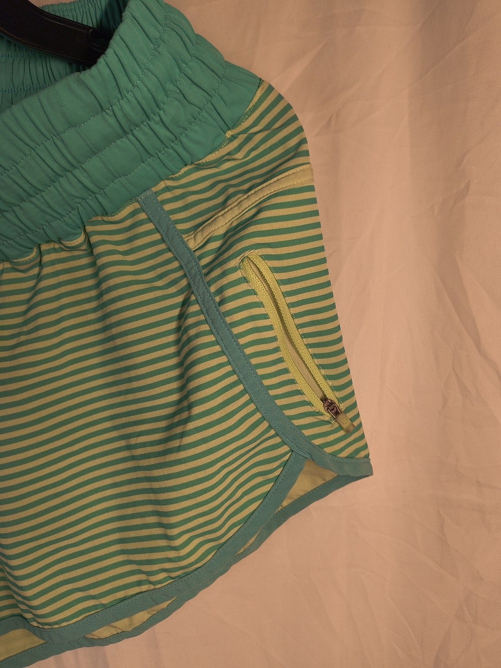 Lululemon Tracker Short II athletic shorts in a green and yellow striped - Picture 3 of 5